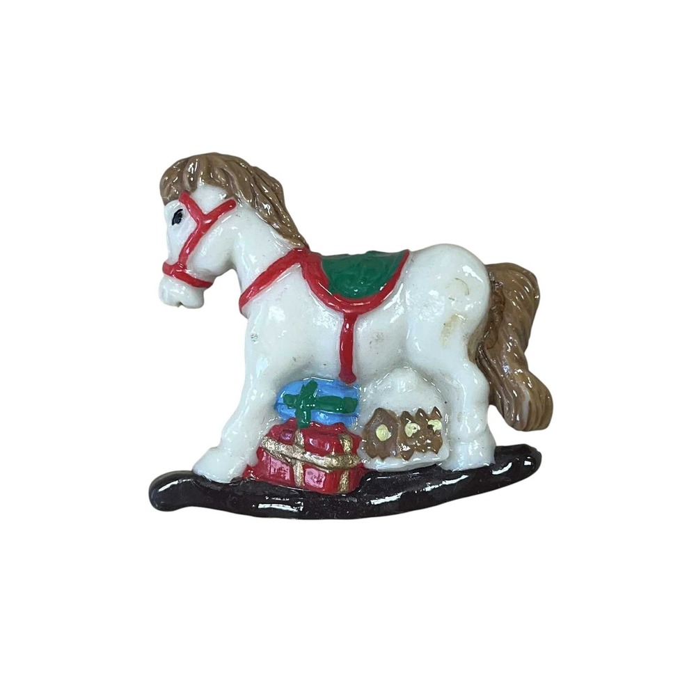 Vintage Hand Painted Christmas Rocking Horse Pin Brooch